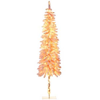 7ft Pencil Prelit Artificial Christmas Tree With Snow Flocked Branches Lights