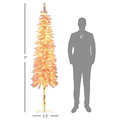 7ft Pencil Prelit Artificial Christmas Tree With Snow Flocked Branches Lights