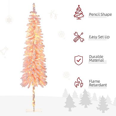7ft Pencil Prelit Artificial Christmas Tree With Snow Flocked Branches Lights
