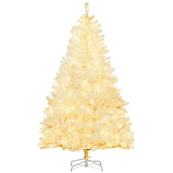 Homcom 6 Ft Artificial Christmas Tree With Warm White Led Lights, White