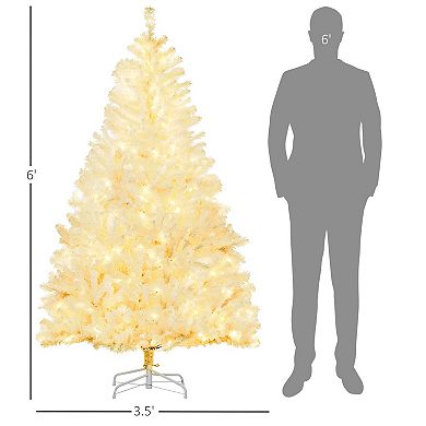 Homcom 6 Ft Artificial Christmas Tree With Warm White Led Lights, White