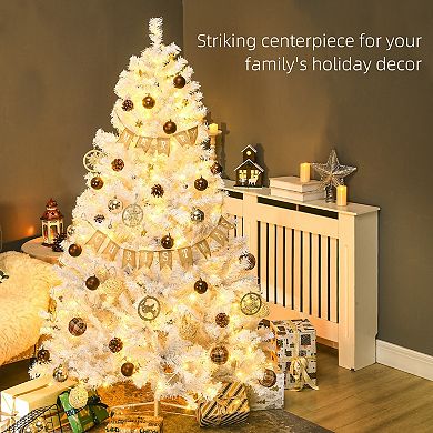 Homcom 6 Ft Artificial Christmas Tree With Warm White Led Lights, White