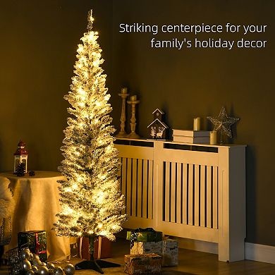 Homcom 6' Prelit Artificial Christmas Tree With Warm White Led Lights, Green