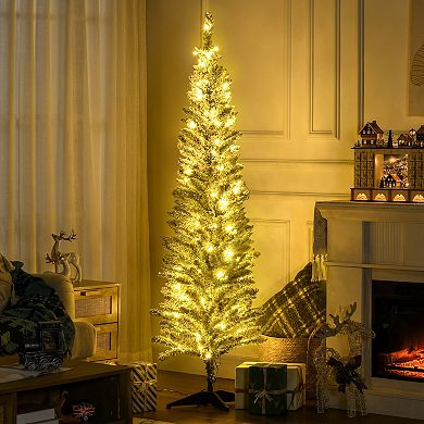 Homcom 6' Prelit Artificial Christmas Tree With Warm White Led Lights, Green