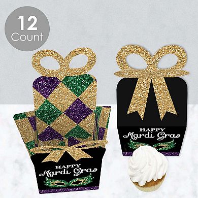 Big Dot Of Happiness Mardi Gras - Square Favor Gift Boxes - Masquerade Party Bow Boxes 12 Ct