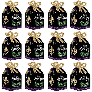 Big Dot Of Happiness Mardi Gras - Square Favor Gift Boxes - Masquerade Party Bow Boxes 12 Ct