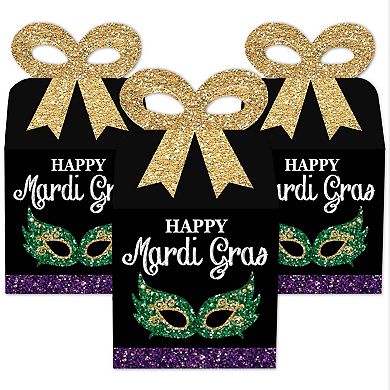 Big Dot Of Happiness Mardi Gras - Square Favor Gift Boxes - Masquerade Party Bow Boxes 12 Ct