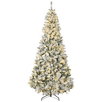 Homcom 7.5' Flocked Artificial Christmas Tree With Warm White Led Lights