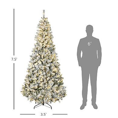 Homcom 7.5' Flocked Artificial Christmas Tree With Warm White Led Lights