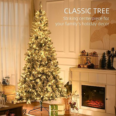 Homcom 7.5' Flocked Artificial Christmas Tree With Warm White Led Lights