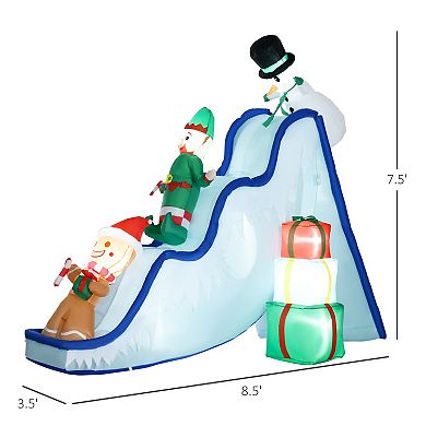 Homcom 8.5ft Long Christmas Inflatable Snowman Elf And Gingerbread Man