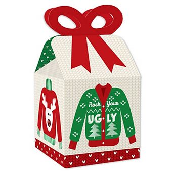 Big Dot Of Happiness Ugly Sweater - Square Favor Gift Boxes - Christmas Party Bow Boxes 12 ct