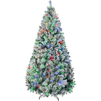HOMCOM 9ft Artificial Christmas Tree with LED Lights, Snow Flocked Tips