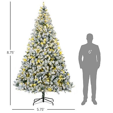 HOMCOM 9ft Artificial Christmas Tree with LED Lights, Snow Flocked Tips