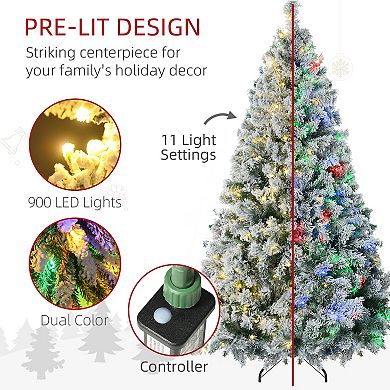 HOMCOM 9ft Artificial Christmas Tree with LED Lights, Snow Flocked Tips