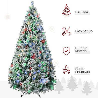 HOMCOM 9ft Artificial Christmas Tree with LED Lights, Snow Flocked Tips