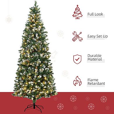Homcom 7.5' Pencil Prelit Artificial Christmas Tree With Snow-dipped Tips