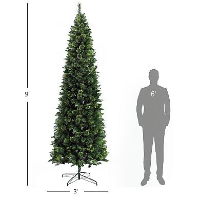 Homcom 9' Skinny Artificial Christmas Tree With Auto Open, Pine Needles