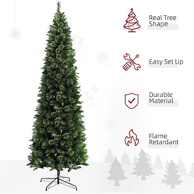Homcom 9' Skinny Artificial Christmas Tree With Auto Open, Pine Needles