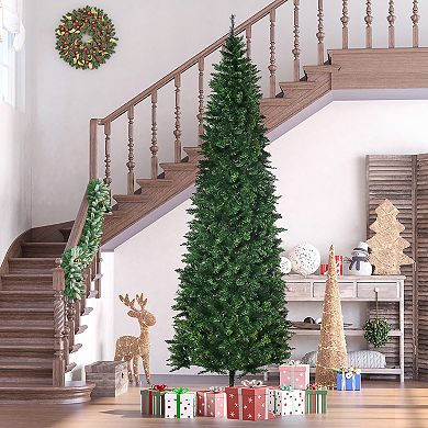 Homcom 9' Skinny Artificial Christmas Tree With Auto Open, Pine Needles