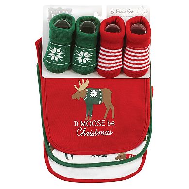 Unisex Baby Cotton Bib And Sock Set, Moose Be Christmas, One Size
