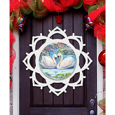 Snowflake Loving Swans Door Hanger by G. DeBrekht - Love Family Kids Decor