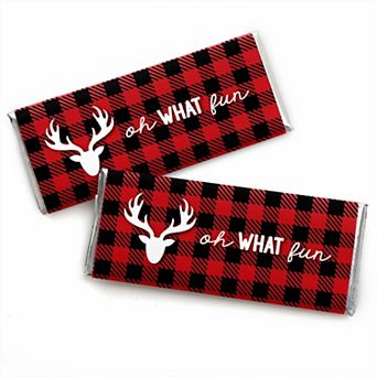 Big Dot Of Happiness Prancing Plaid - Candy Bar Wrapper Plaid Christmas Party Favors - 24 ct