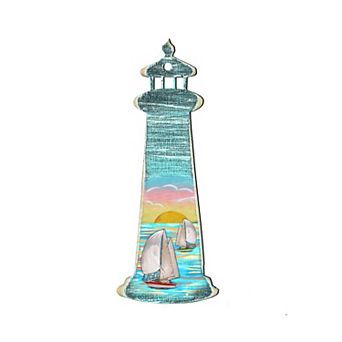 Lighthouse Sailboat 24-Inch Handcrafted Wooden Door Decor by G. DeBrekht - Coastal Decor