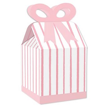 Big Dot Of Happiness Pink Stripes - Square Gift Boxes - Simple Party Bow Boxes - Set Of 12