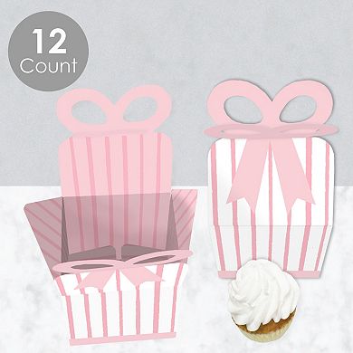 Big Dot Of Happiness Pink Stripes - Square Gift Boxes - Simple Party Bow Boxes - Set Of 12
