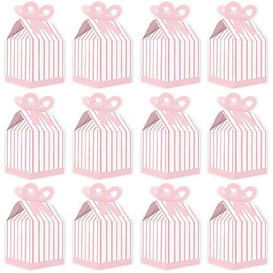 Big Dot Of Happiness Pink Stripes - Square Gift Boxes - Simple Party Bow Boxes - Set Of 12
