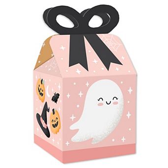 Big Dot Of Happiness Pastel Halloween - Square Favor Boxes Pink Pumpkin Party Bow Boxes - Set Of 12