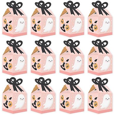 Big Dot Of Happiness Pastel Halloween - Square Favor Boxes Pink Pumpkin Party Bow Boxes - Set Of 12