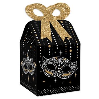 Big Dot Of Happiness Masquerade - Square Favor Gift Boxes - Mask Party Bow Boxes 12 ct