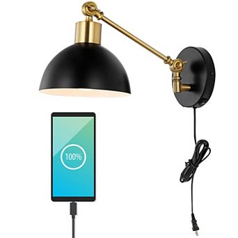 Lisa Swing Arm Modern Midcentury Iron Usb Charging Port Led Sconce