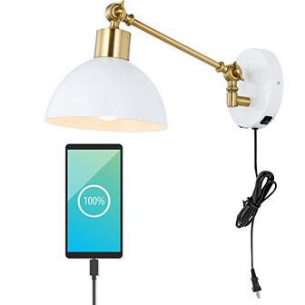 Lisa Swing Arm Modern Midcentury Iron Usb Charging Port Led Sconce