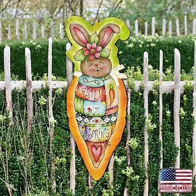 Carrot Bunny Easter 24-Inch Handcrafted Wooden Door Decor by J. Mills-Price - Spring Decor