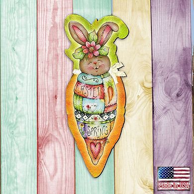 Carrot Bunny Easter 24-Inch Handcrafted Wooden Door Decor by J. Mills-Price - Spring Decor