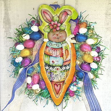 Carrot Bunny Easter 24-Inch Handcrafted Wooden Door Decor by J. Mills-Price - Spring Decor