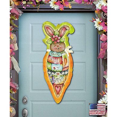 Carrot Bunny Easter 24-Inch Handcrafted Wooden Door Decor by J. Mills-Price - Spring Decor