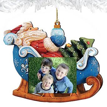 Santa On Sleigh Ornament Picture Frame Ornament For Photo By Designocracy Christmas Decor
