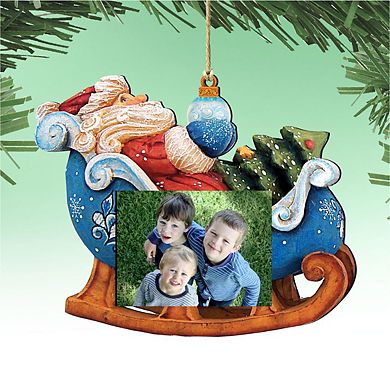 Santa On Sleigh Ornament Picture Frame Ornament For Photo By Designocracy Christmas Decor