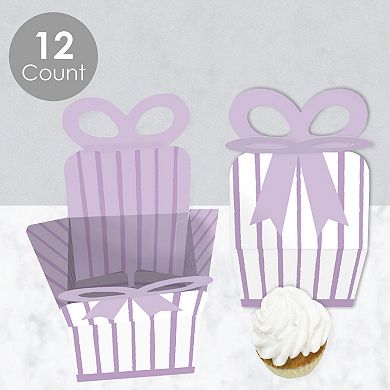 Big Dot Of Happiness Purple Stripes - Square Gift Boxes - Simple Party Bow Boxes - 12 Ct