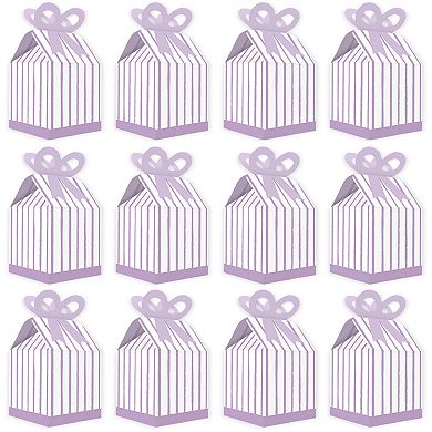 Big Dot Of Happiness Purple Stripes - Square Gift Boxes - Simple Party Bow Boxes - 12 Ct