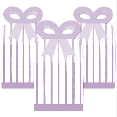 Big Dot Of Happiness Purple Stripes - Square Gift Boxes - Simple Party Bow Boxes - 12 Ct