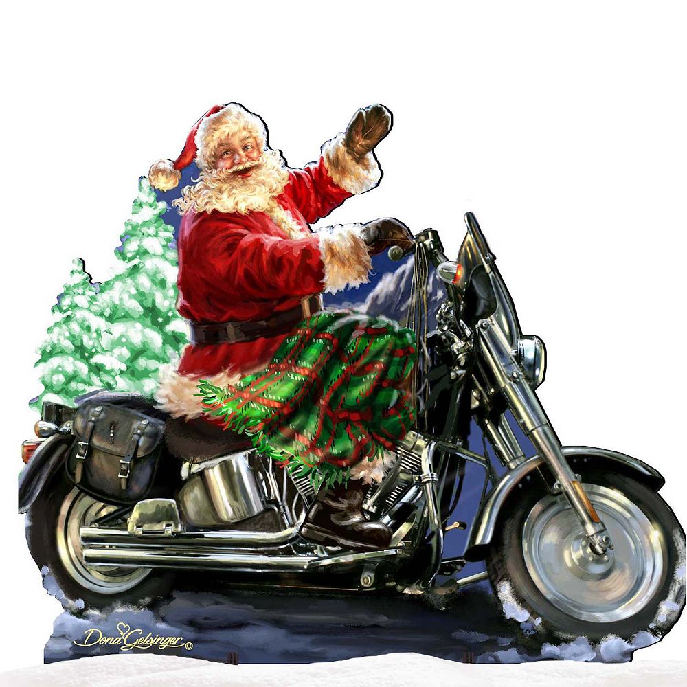 32-Inch Santa Motorcycle Rider Christmas Outdoor Yard Sign Handcrafted ...