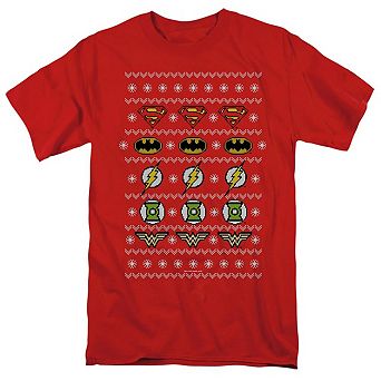 Justice League Of America Justice Shields Christmas Sweater Short Sleeve Adult T-shirt