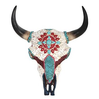 FC Design 11"H Buffalo Skull with Mosaic on The Front Taxidermy Animal Head Wall Decor