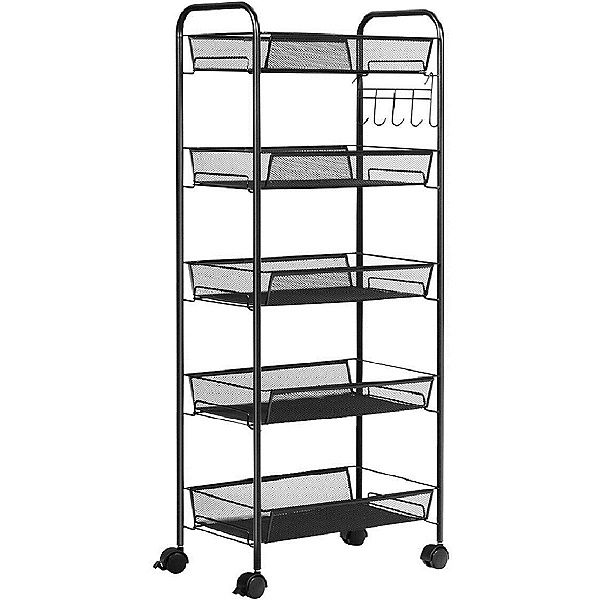 5 Tier Mesh Rolling File Utility Cart Storage BasketBlack