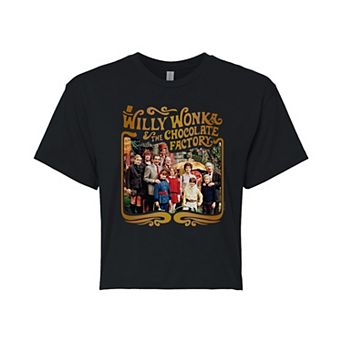 Juniors' Willy Wonka Group Cropped Tee
